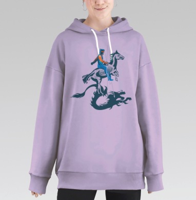 Современный всадник на скелете с тенью дракона на фоне, Hoodie Long Oversize Fiolet