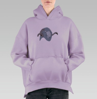 Спокойный баран с рогами спокойствия и силы, Hoodie Oversize Fiolet, утепленная