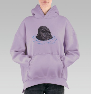 Спокойный Тюлень В Воде Тихий Взгляд, Hoodie Oversize Fiolet, утепленная