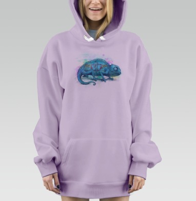 Стилизованный хамелеон с надписью STAY TRUE, Hoodie Mjhigh Dig Mel, Fiolet, утепленная