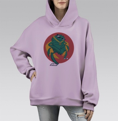 Стильный зелёный скарабея на красном фоне в кроссовках, Hoodie Mono Fiolet, оверсайз, утепленная