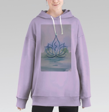 Стилизованный лотос на воде в акварели умиротворение красота природы, Hoodie Long Oversize Fiolet