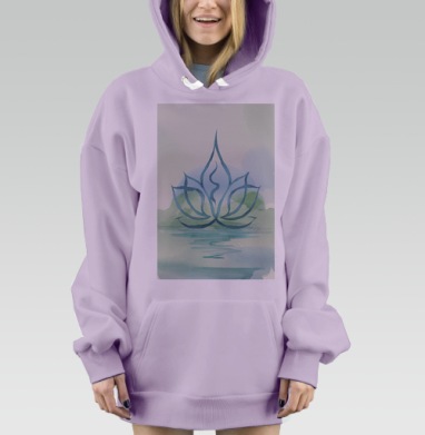 Стилизованный лотос на воде в акварели умиротворение красота природы, Hoodie Mjhigh Dig Mel, Fiolet, утепленная