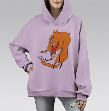 Странное оранжевое существо с острыми зубами и глазами, Hoodie Mono Fiolet, оверсайз, утепленная