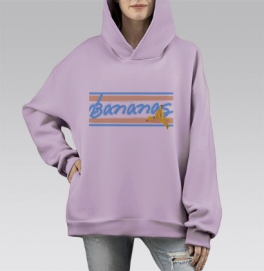 Свежие бананы с надписью эффект банан свежесть, Hoodie Mono Fiolet, оверсайз, утепленная