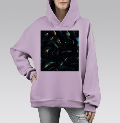 Текучие Голографические Эффекты Черной Жидкости, Hoodie Mono Fiolet, оверсайз, утепленная