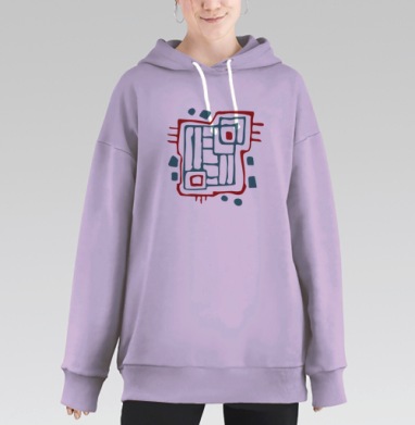 Темно Красная Абстрактная Геометрия на Черном фоне, Hoodie Long Oversize Fiolet