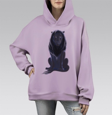 Темный Лев Сила Загадочность, Hoodie Mono Fiolet, оверсайз, утепленная