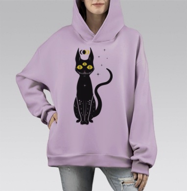 Трехглазый черный кот магия и волшебство всех времен, Hoodie Mono Fiolet, оверсайз, утепленная
