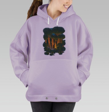 Три лесных зверька у костра в уютном ночном лесу, Hoodie Oversize Fiolet