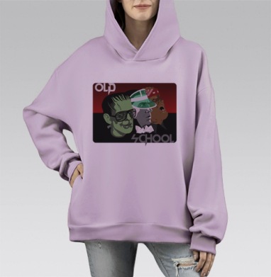 Три персонажа олдскул драйв ретро стиль, Hoodie Mono Fiolet, оверсайз, утепленная