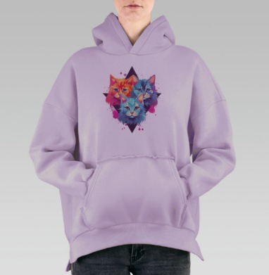 Три ярких кота в поп арт стиле на сером фоне, Hoodie Oversize Fiolet, утепленная