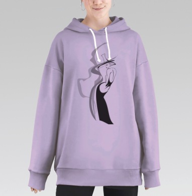 Элегантный силуэт женщины в черном платье и шляпе, Hoodie Long Oversize Fiolet