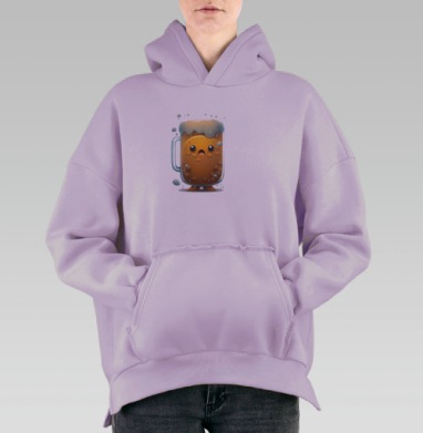 Удивленная живая кружка янтарного пива стоит, Hoodie Oversize Fiolet, утепленная
