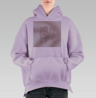 Классический карандашный эскиз старой улицы, Hoodie Oversize Fiolet, утепленная