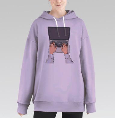 Уютный офис с растениями и кофе на розовом фоне, Hoodie Long Oversize Fiolet