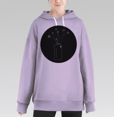 Ваза с цветами черно белая легкость парящие цветы, Hoodie Long Oversize Fiolet