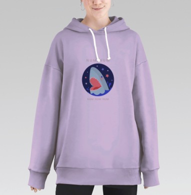 Веселая Акула с Открытой Пастью и Звездами num num num, Hoodie Long Oversize Fiolet