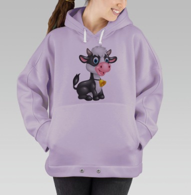 Веселая мультяшная корова с колокольчиком сидит, Hoodie Oversize Fiolet