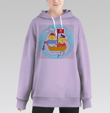 Веселые овечки пираты на корабле море волны, Hoodie Long Oversize Fiolet