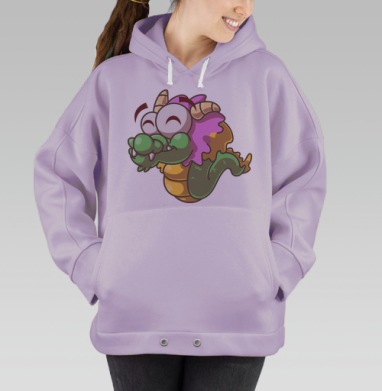 Весёлый мультяшный зелёный дракон улыбается радостно, Hoodie Oversize Fiolet