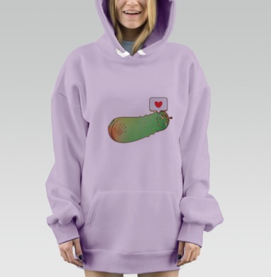 Весёлый огурец с сердцем на зелёном фоне, Hoodie Mjhigh Dig Mel, Fiolet, утепленная