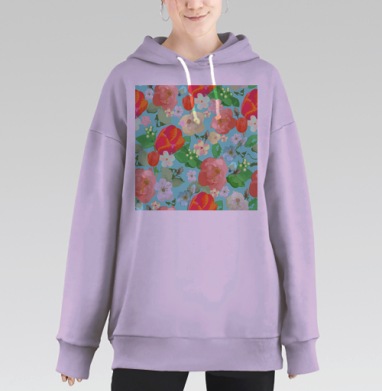 Весенние цветы тюльпаны розы мятный фон, Hoodie Long Oversize Fiolet