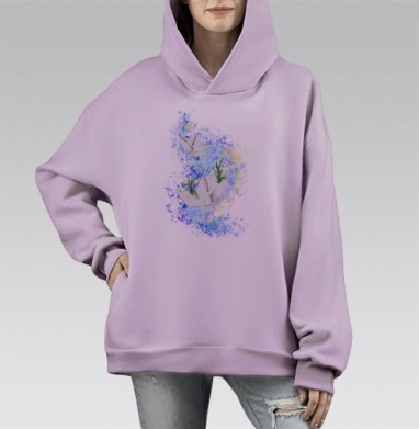 Весенние кораблики с зелёными растениями несут весну, Hoodie Mono Fiolet, оверсайз, утепленная