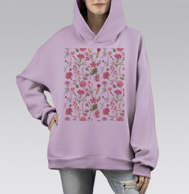 Винтажные розовые цветы весеннее утро нежность красоты, Hoodie Mono Fiolet, оверсайз, утепленная