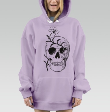 Винтажный череп и лилия символ жизни над смертью, Hoodie Mjhigh Dig Mel, Fiolet, утепленная