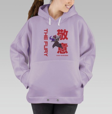 Воин с демонической маской и ярким мечом держит, Hoodie Oversize Fiolet