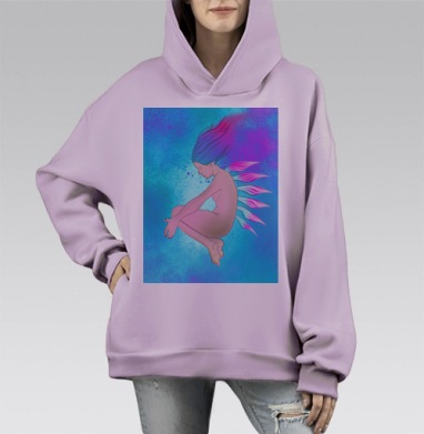Волшебная женская фигура в подводном мире с плавниками, Hoodie Mono Fiolet, оверсайз, утепленная