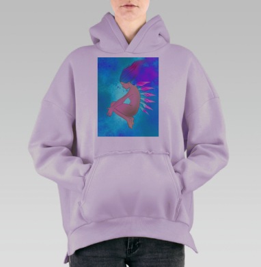 Волшебная женская фигура в подводном мире с плавниками, Hoodie Oversize Fiolet, утепленная