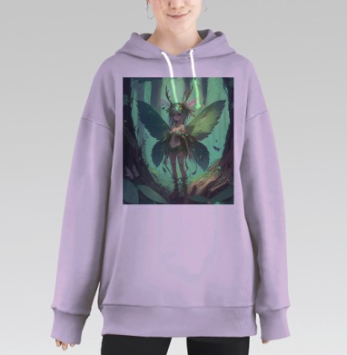 Волшебная лесная фея с зелеными крыльями и венком из листьев, Hoodie Long Oversize Fiolet