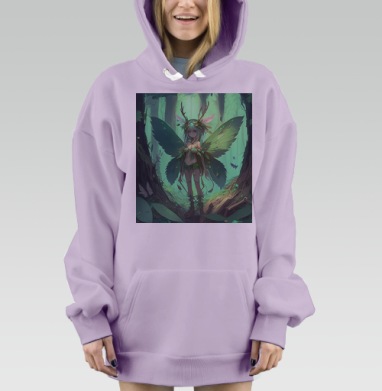 Волшебная лесная фея с зелеными крыльями и венком из листьев, Hoodie Mjhigh Dig Mel, Fiolet, утепленная
