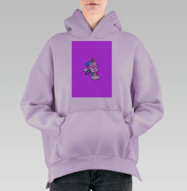 Волшебный радужный единорог прыгает на облаках в конце дня, Hoodie Oversize Fiolet, утепленная
