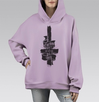 Химическая формула с надписью углерод молоко на лентах, Hoodie Mono Fiolet, оверсайз, утепленная