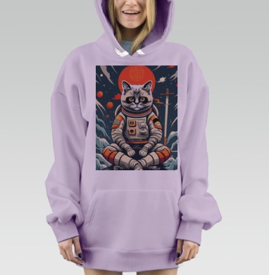 Японский кот космонавт, Hoodie Mjhigh Dig Mel, Fiolet, утепленная