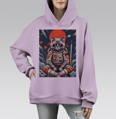 Японский кот космонавт, Hoodie Mono Fiolet, оверсайз, утепленная