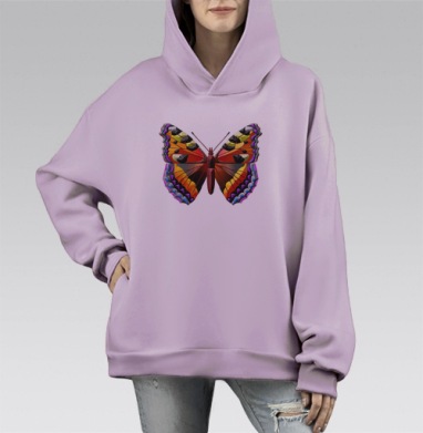 Яркая бабочка с оригинальными крыльями на сером фоне, Hoodie Mono Fiolet, оверсайз, утепленная