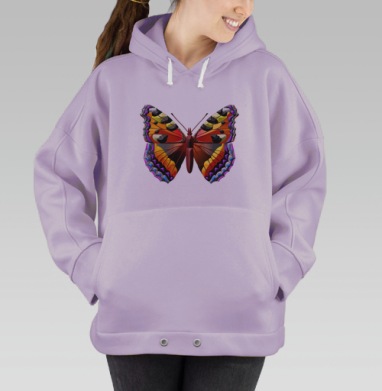 Яркая бабочка с оригинальными крыльями на сером фоне, Hoodie Oversize Fiolet