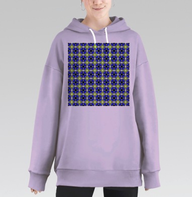 Яркая геометрическая клетка кислотная зеленая в синей клетке, Hoodie Long Oversize Fiolet