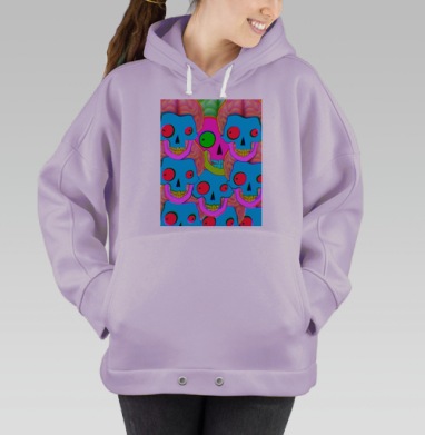 Яркая голубая серия черепов с зеленым выделяющимся черепом, Hoodie Oversize Fiolet