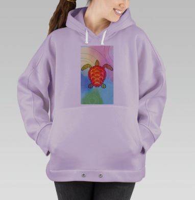 Яркая Морская Черепаха На Радужном Акватическом Фоне, Hoodie Oversize Fiolet