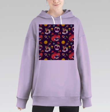 Яркий мексиканский праздник день мертвых черепков, Hoodie Long Oversize Fiolet