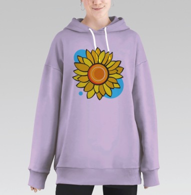 Яркий подсолнух с оранжевым центром на сером фоне, Hoodie Long Oversize Fiolet