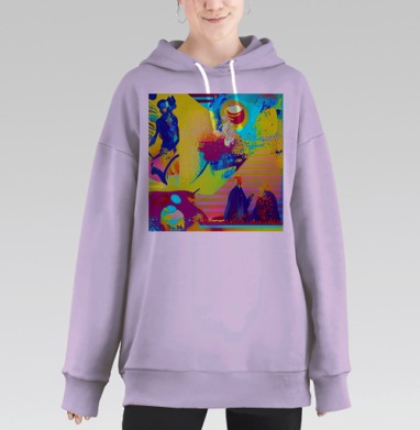 Яркий танец цвета и формы продолжается в движении, Hoodie Long Oversize Fiolet