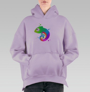 Яркий хамелеон меняет цвета радуга эффект смены, Hoodie Oversize Fiolet, утепленная