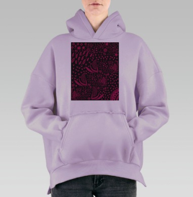 Ярко розовые символы на черном фоне узор на одежде, Hoodie Oversize Fiolet, утепленная