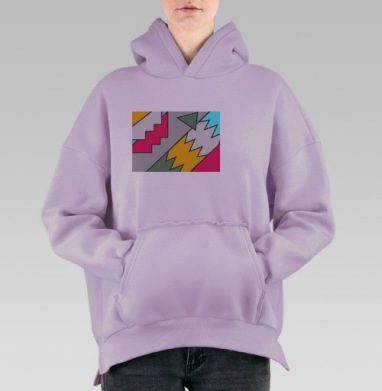 Яркое динамическое столкновение геометрических фигур на сером фоне, Hoodie Oversize Fiolet, утепленная